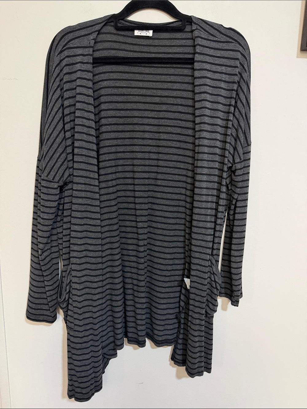 Open-Front Striped Cardigan - Black/Gray